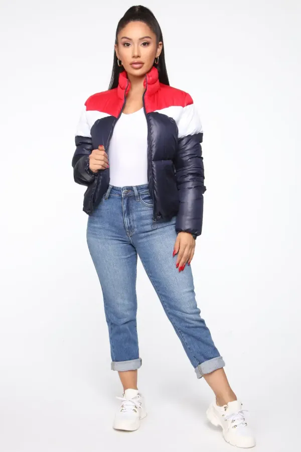 Rain Won't Stop Me Puffer Jacket - Navy/combo