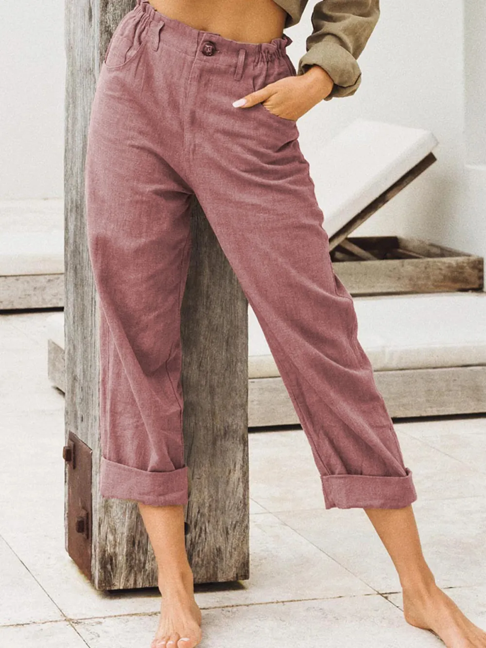 Solid Color Cotton Linen Loose Casual Pants