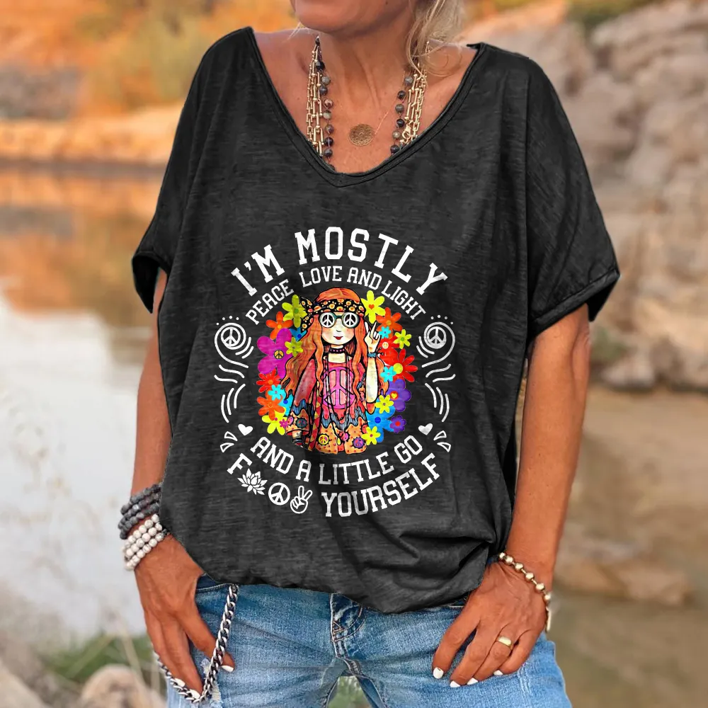 Peace Love And Light Printed Hippy T-shirt