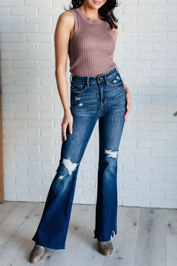 Comfortable Striped Texture Brown Knitted Top