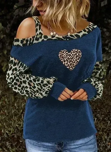Mori Girl Leopard Print Strapless Casual Long Sleeve sweater