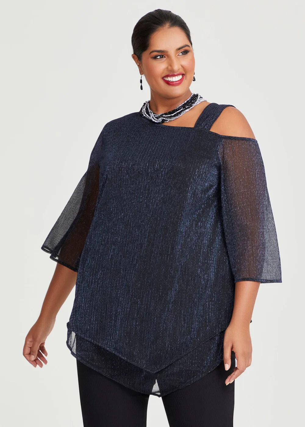 Shimmer Cold Shoulder Top