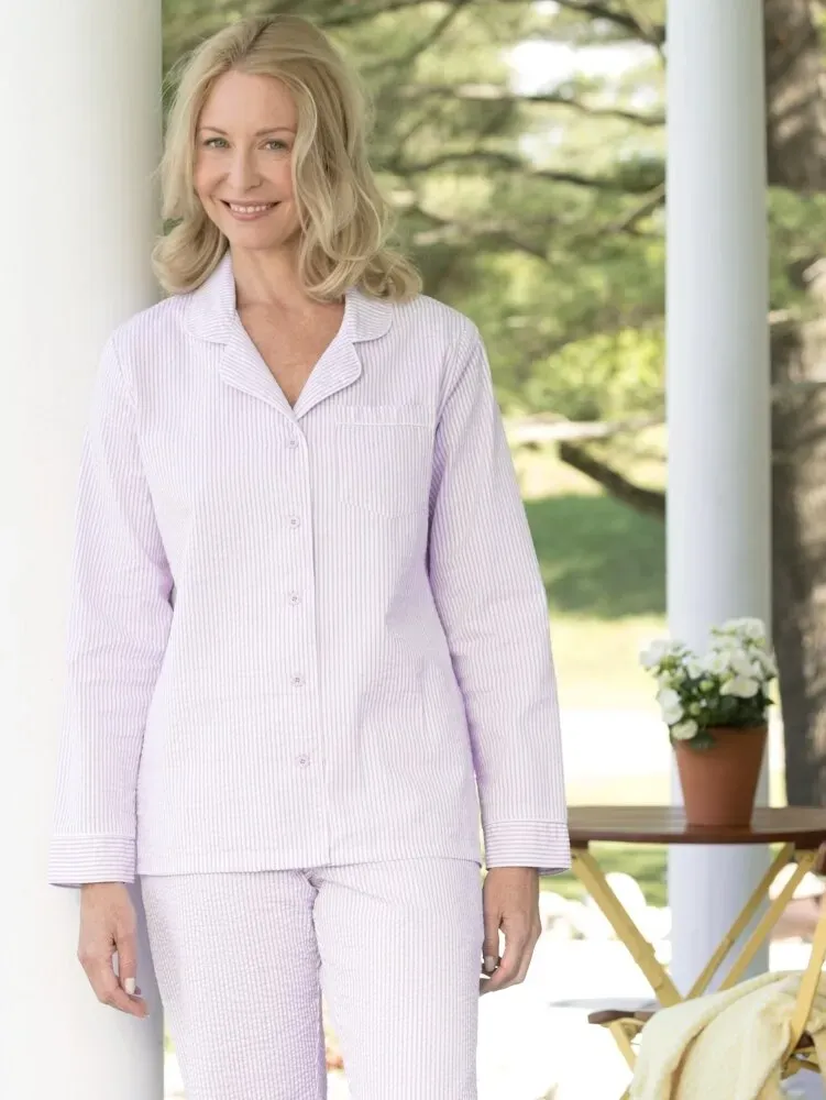Women's Classic Seersucker Long Pajama Set
