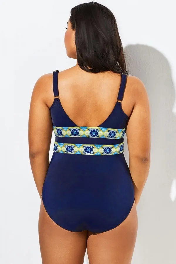 Floral Print Cut Out One Piece Swimsuit