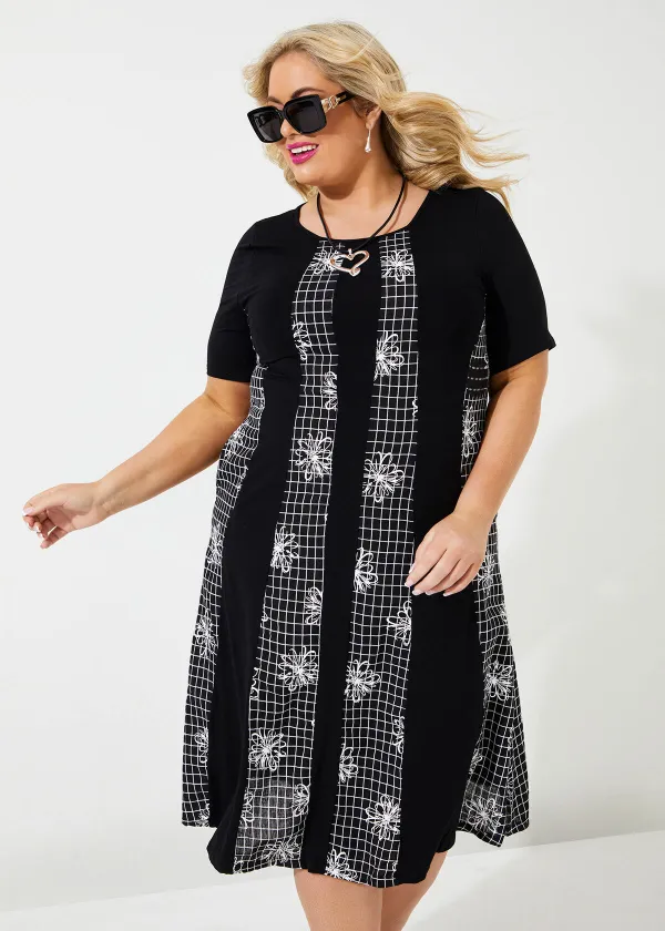 Natural Check Floral Dress