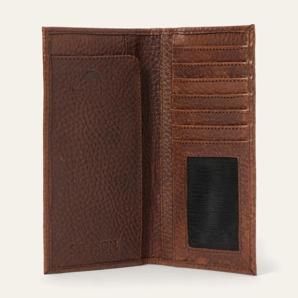 Bison Leather Stetson Rivet Checkbook Wallet