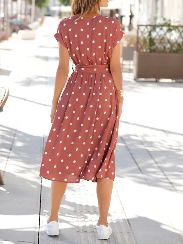 PolkaDot Crew Neck Casual Style Dress