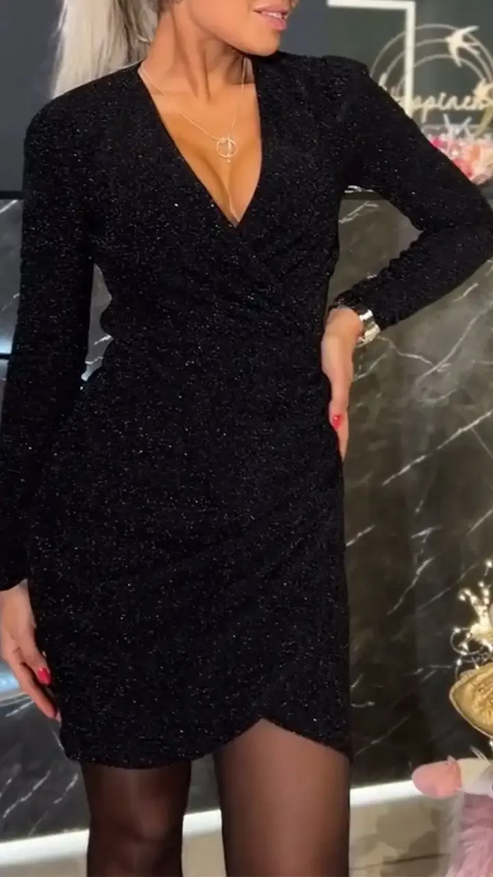 Women's V-neck Sequined Dress