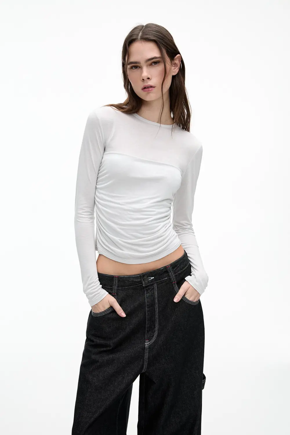 Long sleeve draped T-shirt