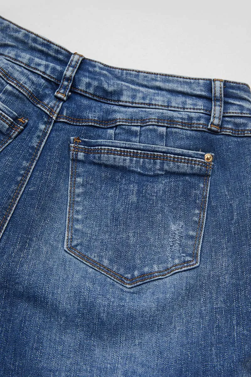 Wash Ripped Flap Pocket High Rise Cargo Jeans