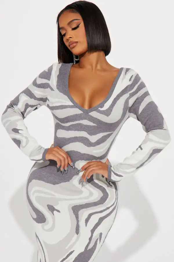 Shayla Sweater Midi Dress - Charcoal/combo