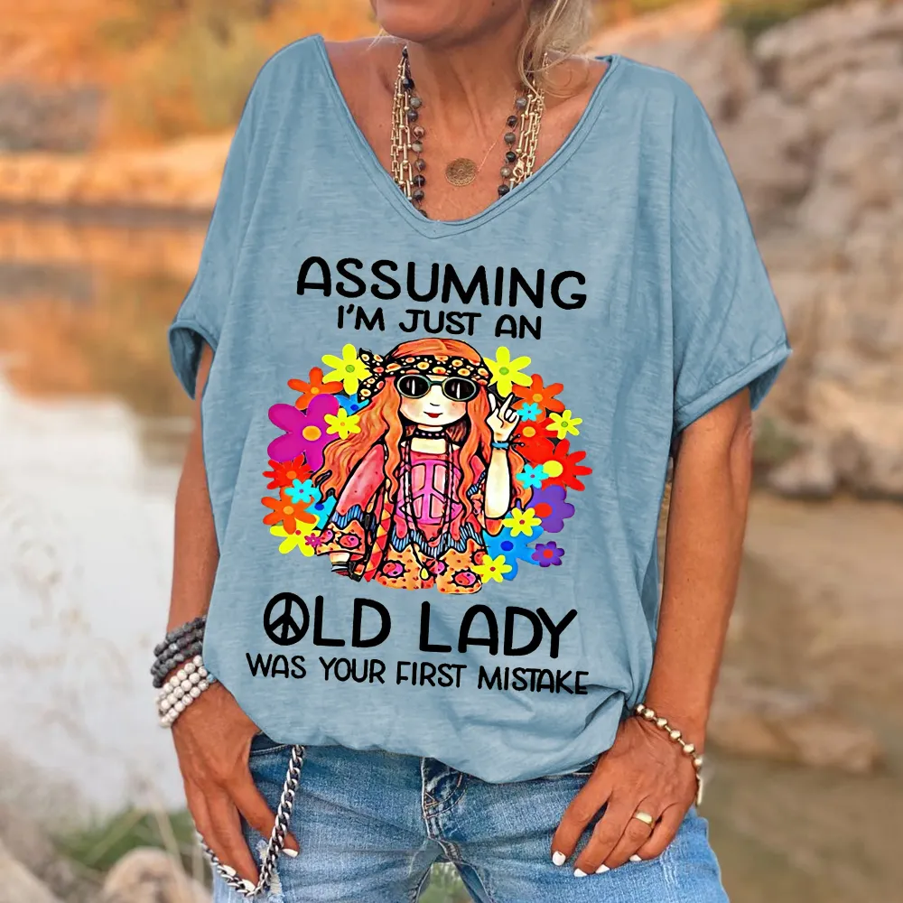 Custompupshirt Women's Funny Assuming I'm Just An Old Lady Was Your First Mistake Hippie Casual Shirts