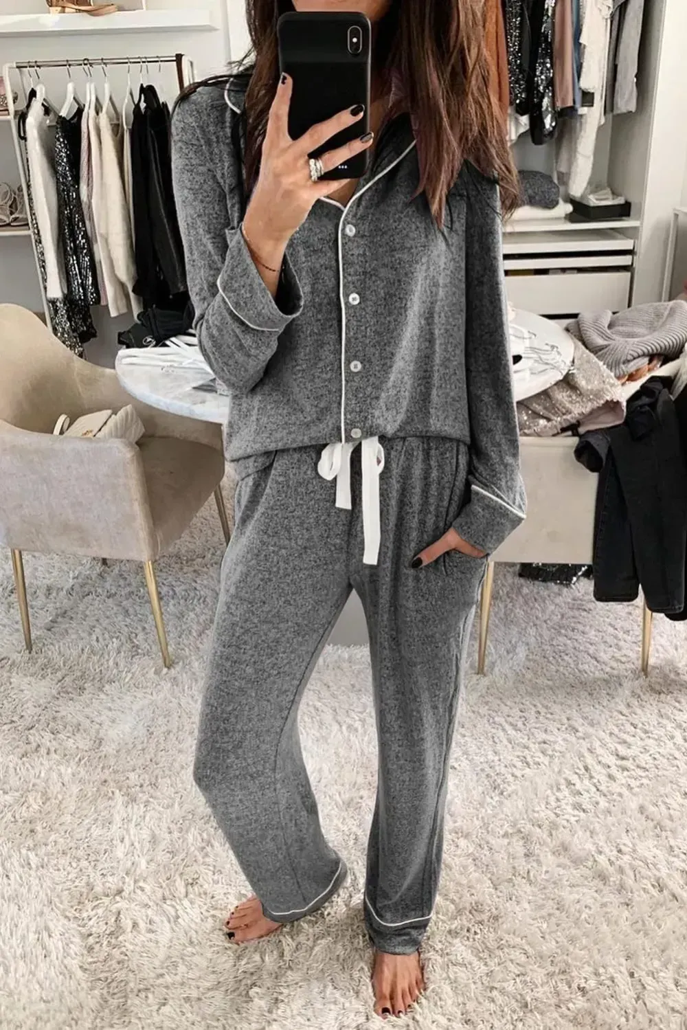 Women's Pajama Sets Long Sleeve Button Down Sleepwear Nightwear Soft Pjs Lounge Sets