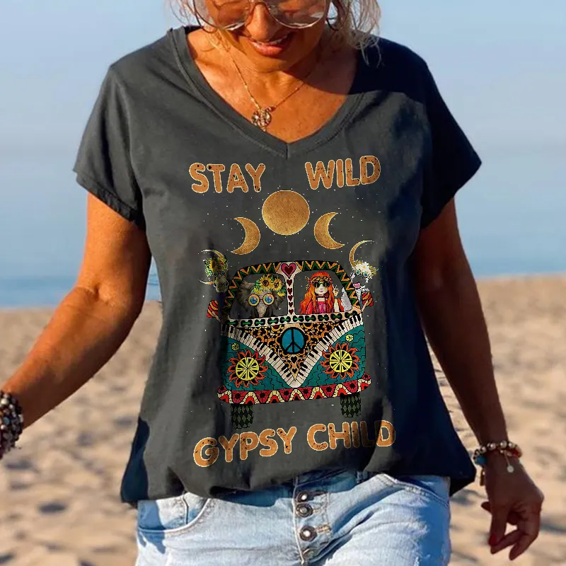 Stay Wild Gypsy Child Elephant Printed Graphic Tees