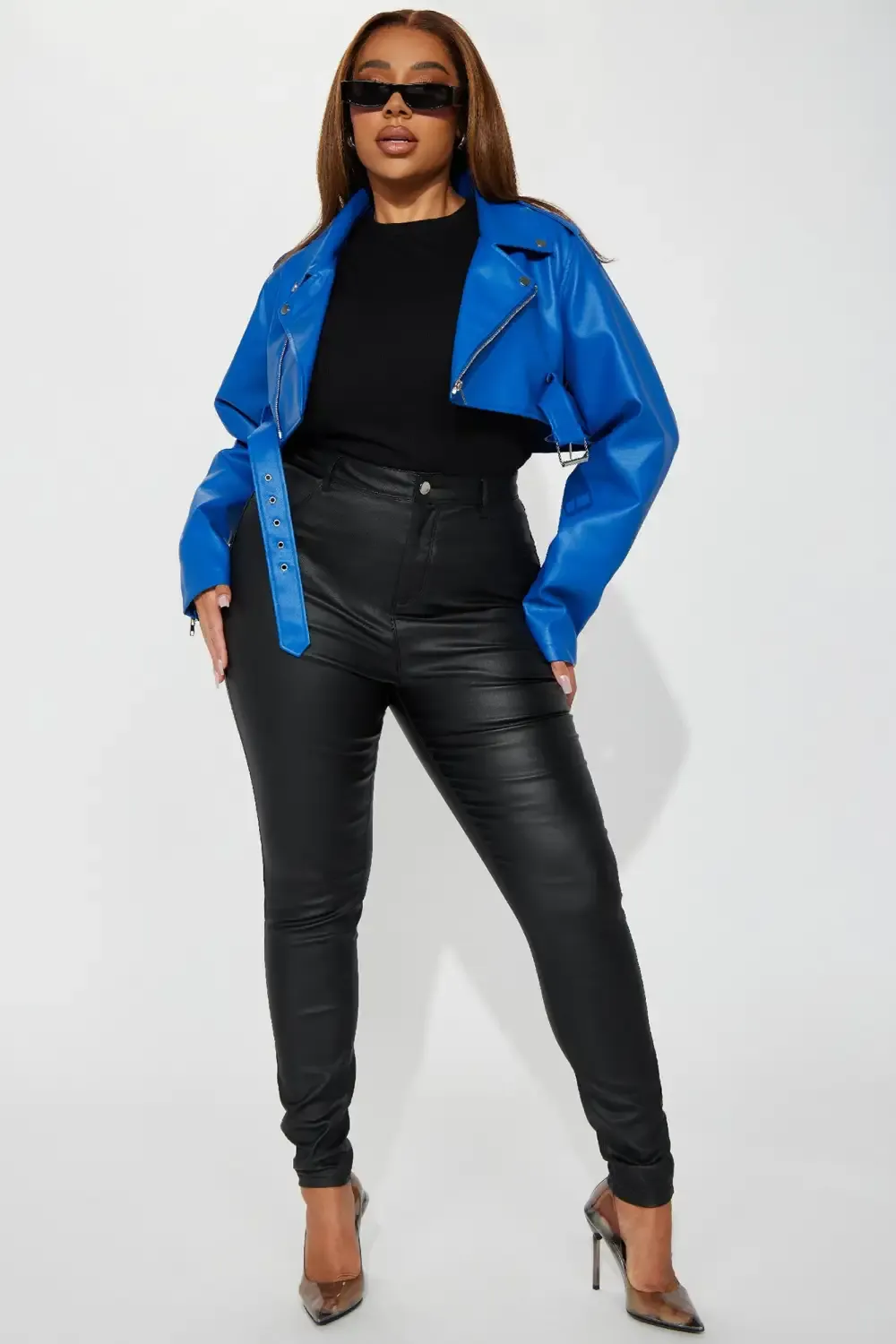 Pop It Crop It Faux Leather Jacket - Royal