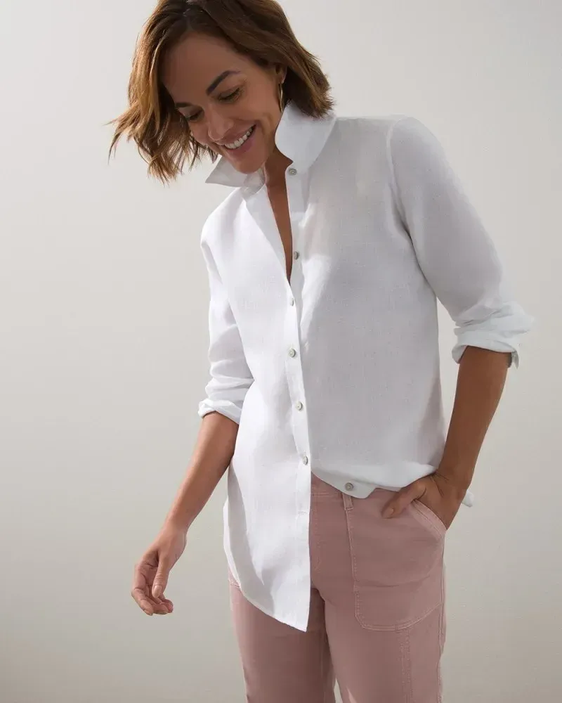 No-Iron Linen 3/4 Sleeve Shirt Optic White