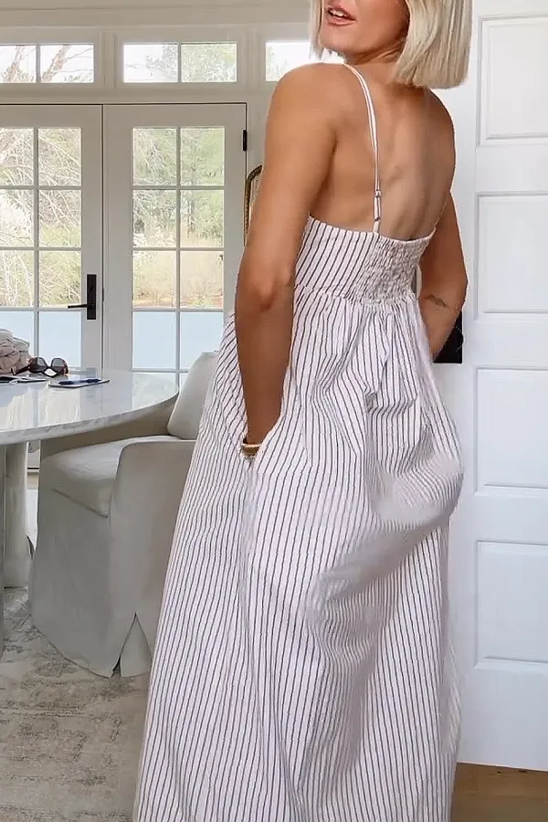 Women'S Striped Comfortable Suspender Dress
