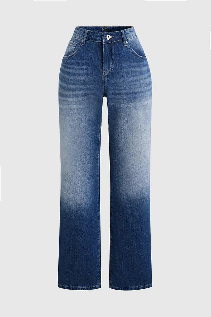 Wash High Stretch Low Waist Straight Leg Jeans