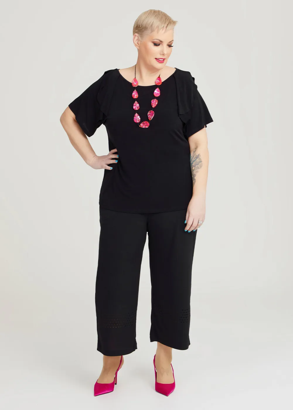 Laser Cut Detail Cullote Pant