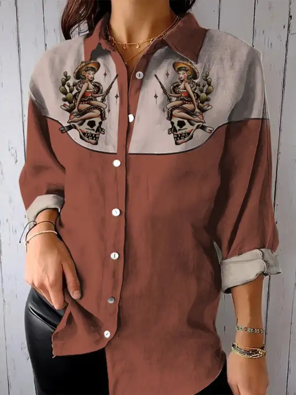 Women's Casual Loose Fit Western Style Horse Print Shirt