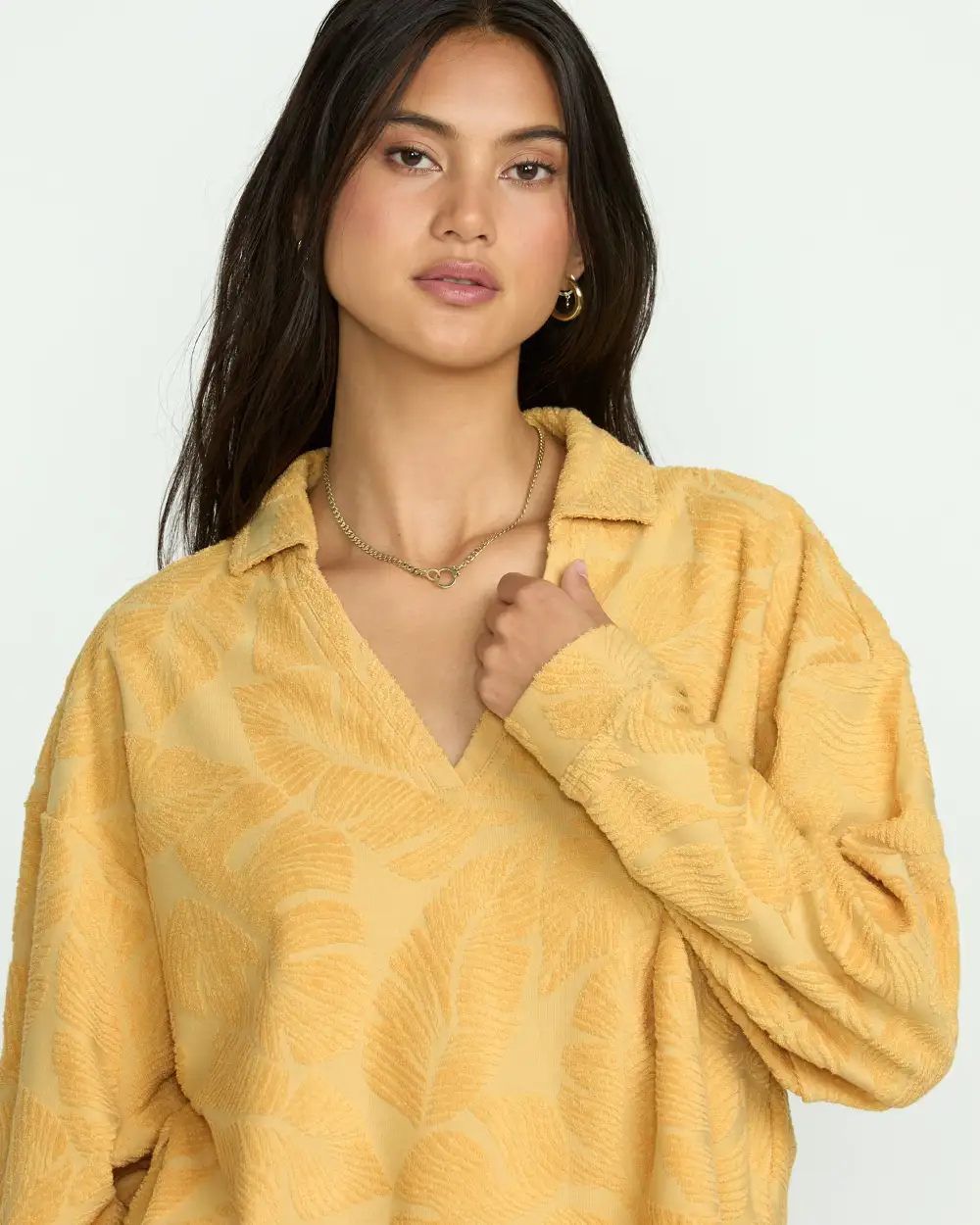 Sun Palm Terry Pullover Sweatshirt - Gold Coast