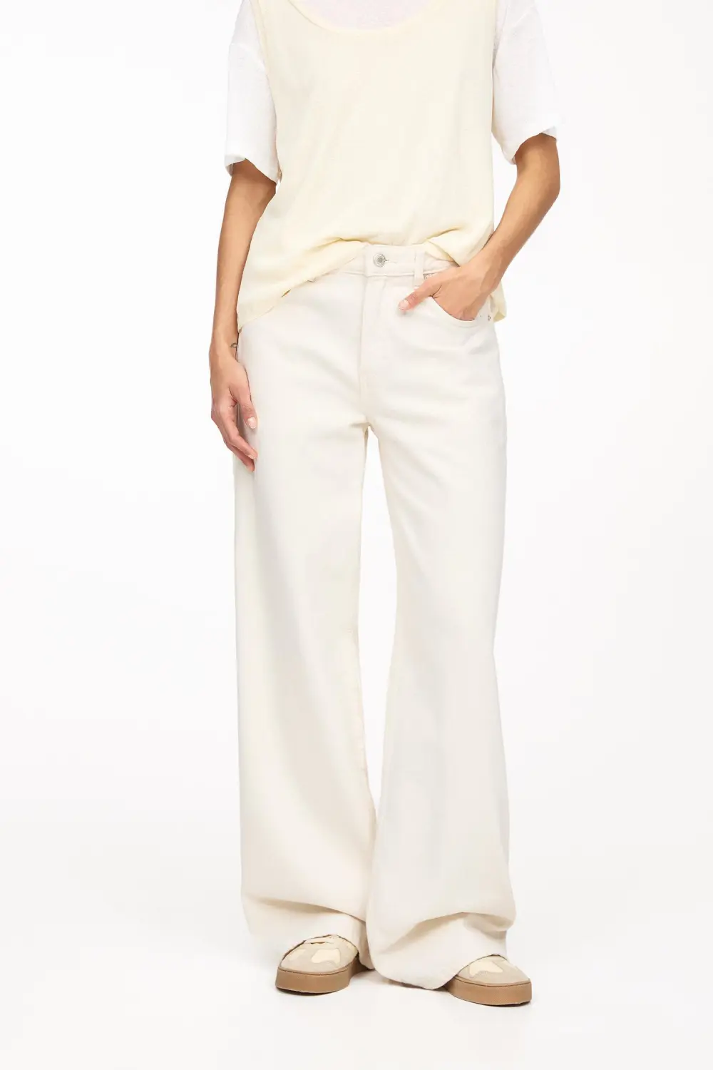 Jeans wide leg tiro alto