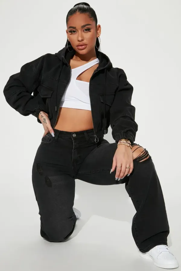 San Fran Hooded Bomber Jacket - Black