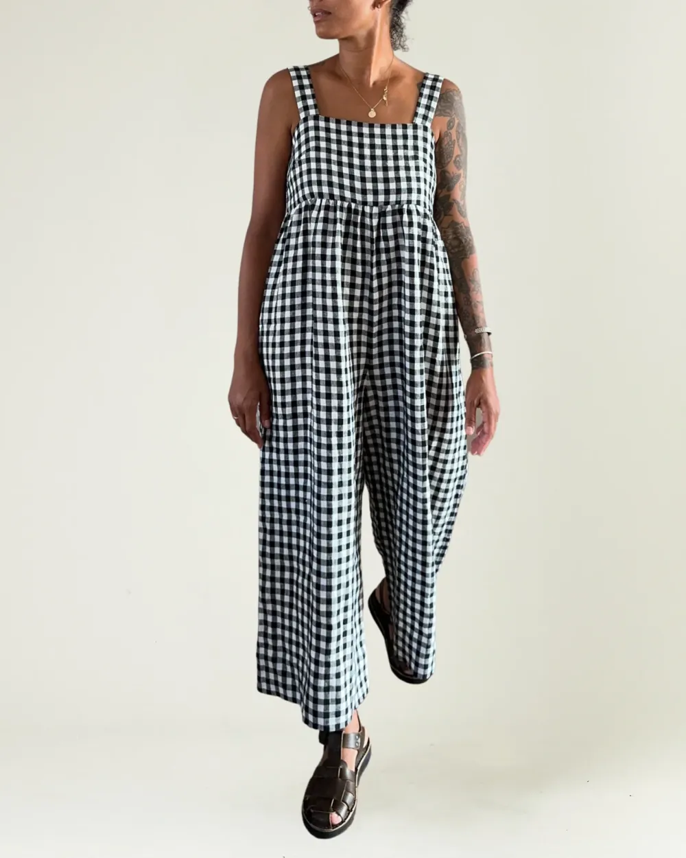 BLACK & WHITE GINGHAM LINEN JUMPSUIT