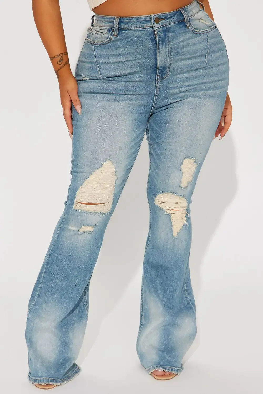 Just A Sec Ripped Low Stretch Flare Jeans - Light Wash