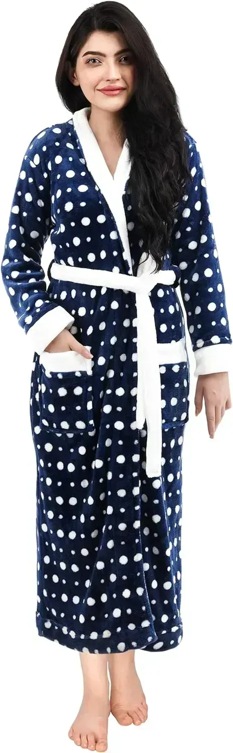 Women Fleece Shawl Collar Bathrobe - Plush Long Robe