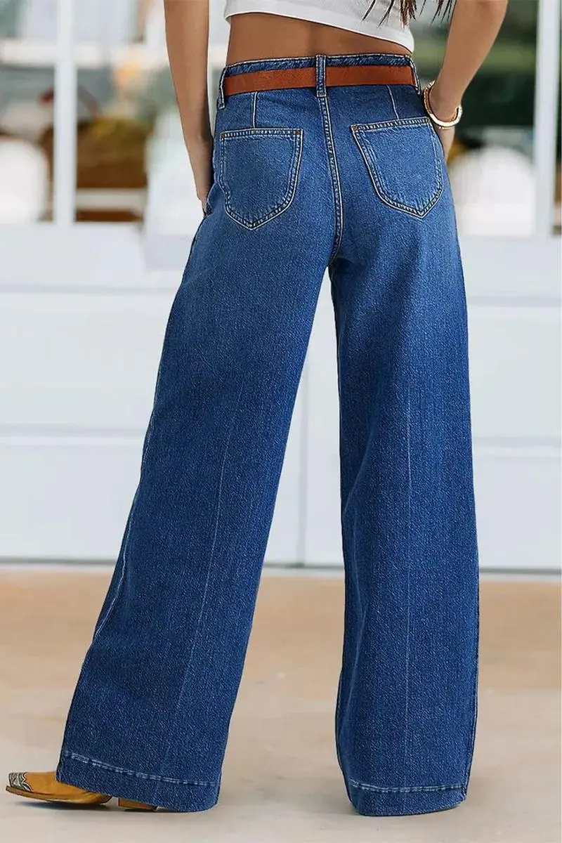 Wash Wide Leg High Rise Jeans Without Belt