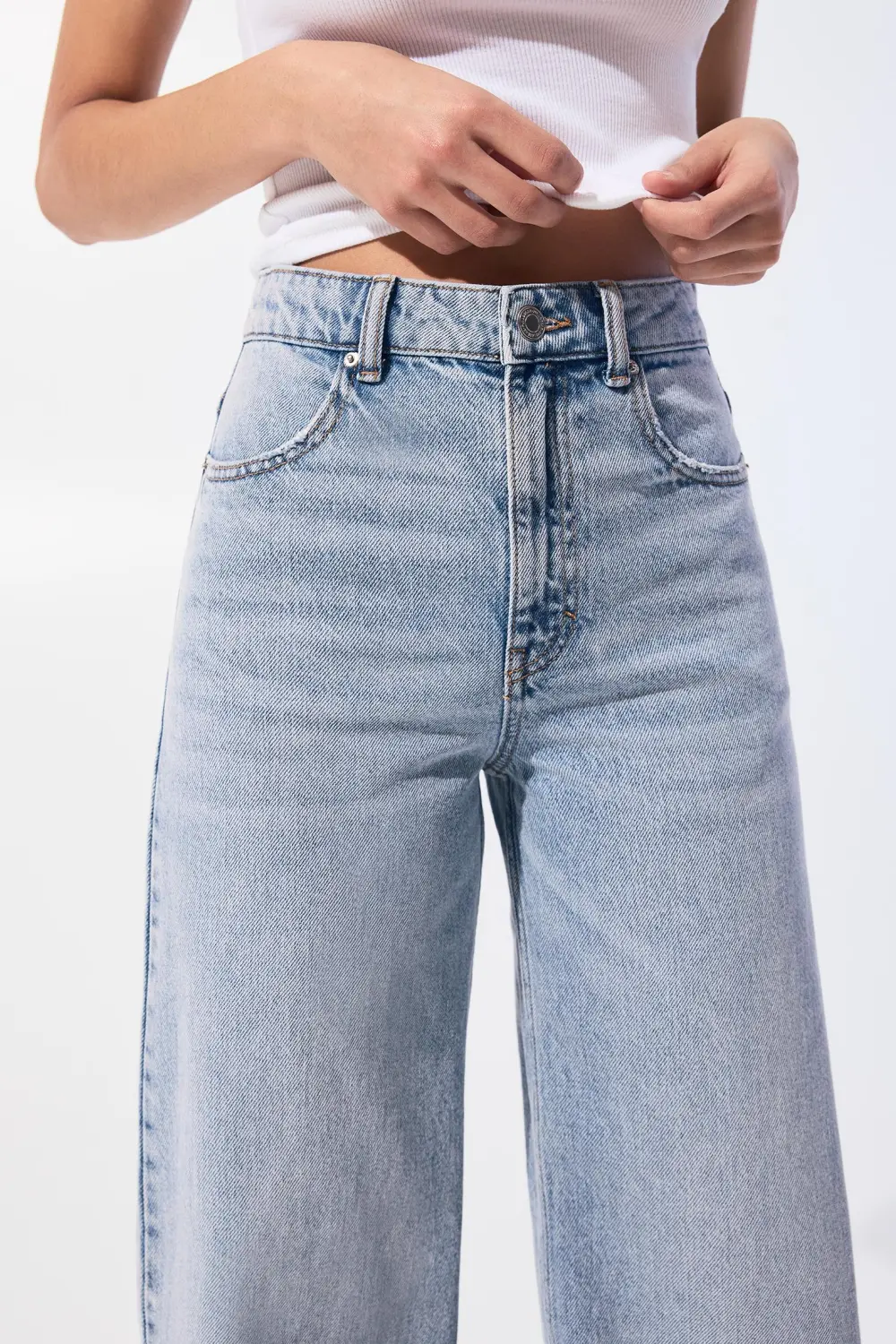 Jeans wide leg tiro alto