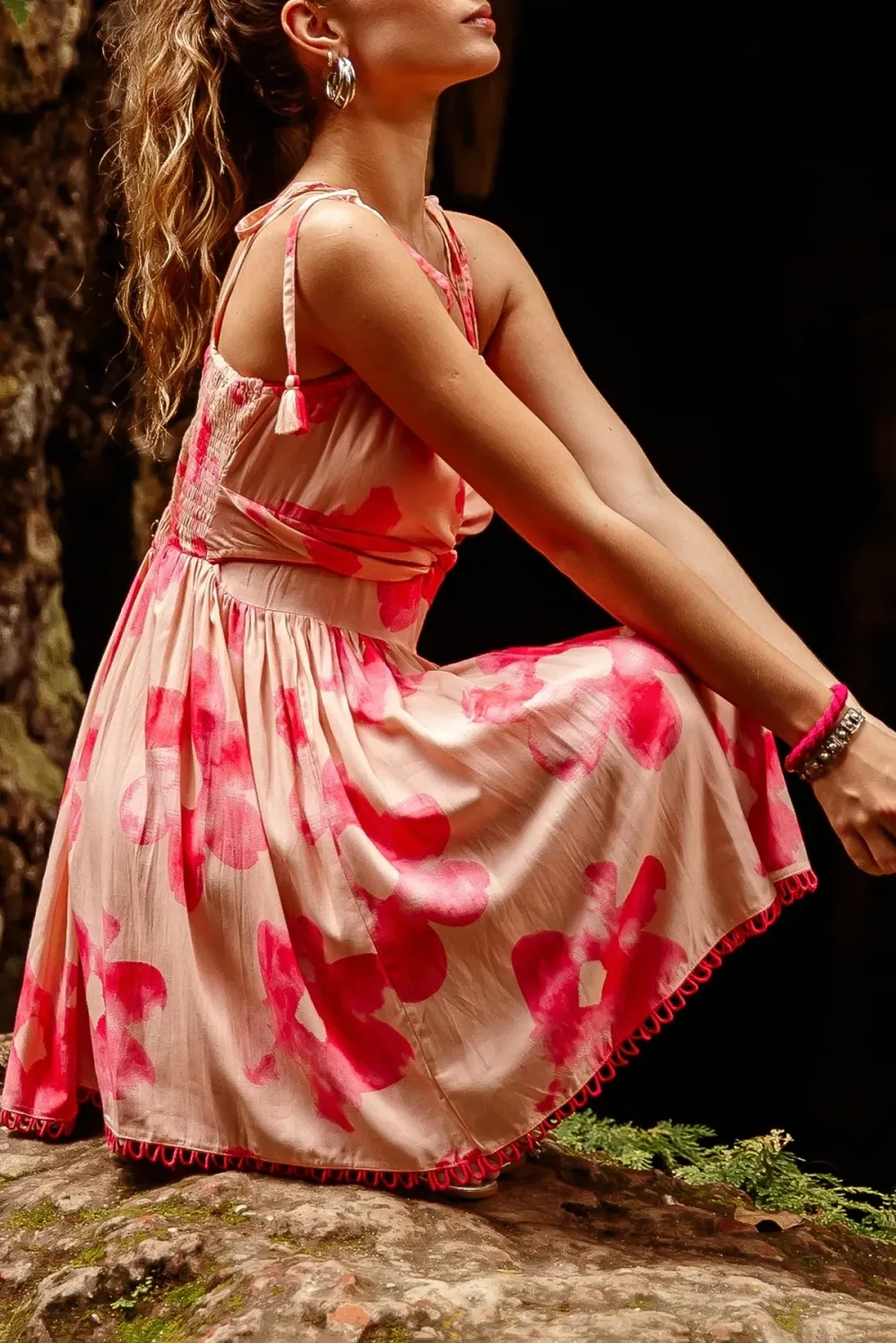 Pink And Red Floral Print Knot Front Mini Dress