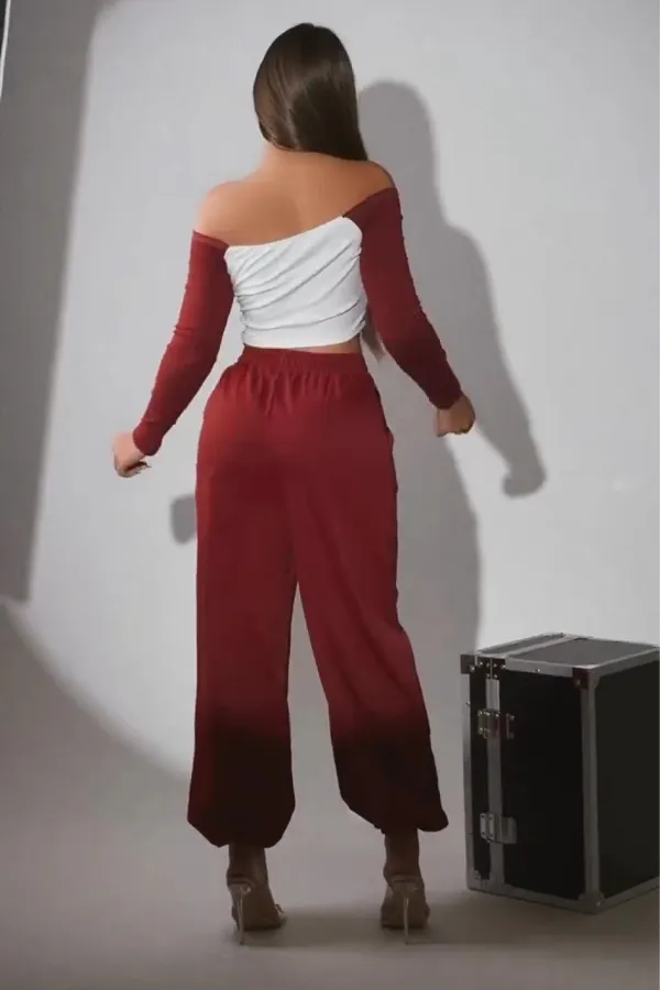 Women'S Contrasting Lettering Top And Pants 2-Piece Set