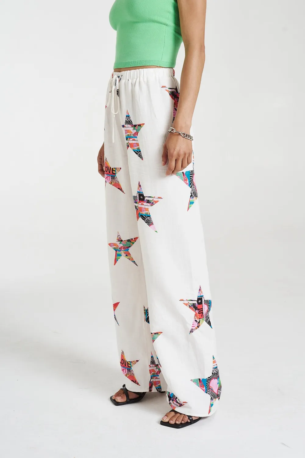 White Soft Minimalist Personality Star Straight  Pants