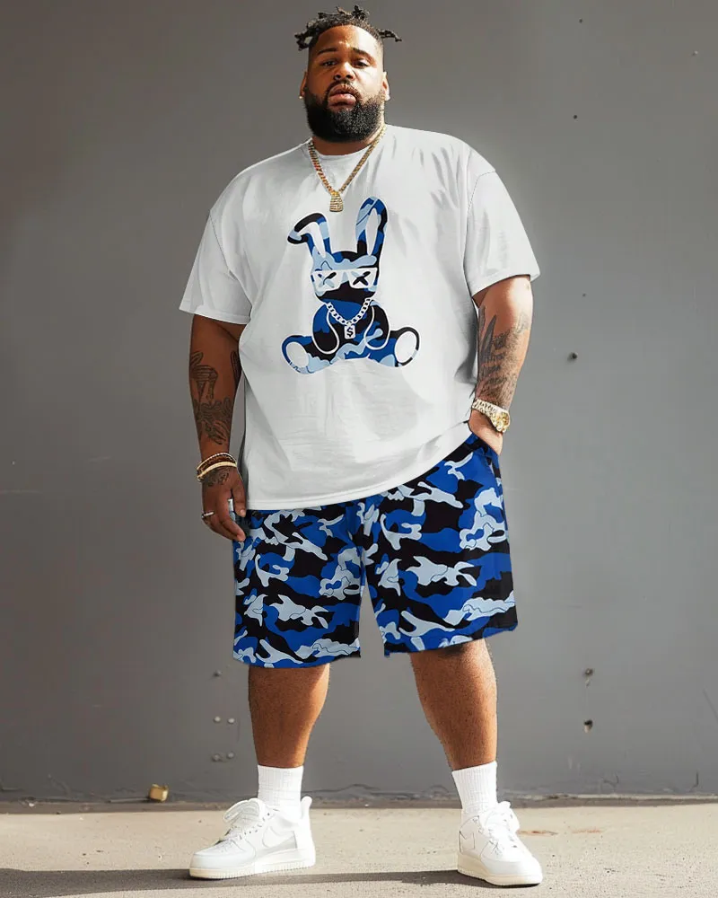 Big Men'S Street Casual Graffiti Rabbit Camouflage T-Shirt Shorts Set