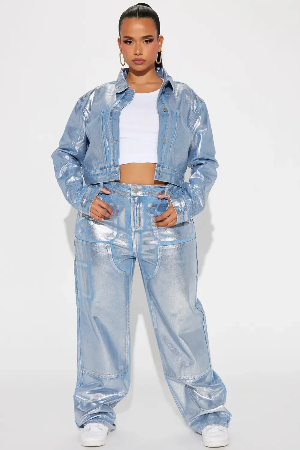 Big Time Magic Metallic Coated Denim Jacket - Light Wash