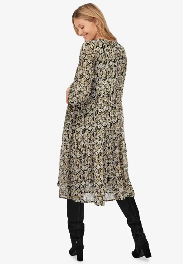 Sheer Overlay Tiered Dress