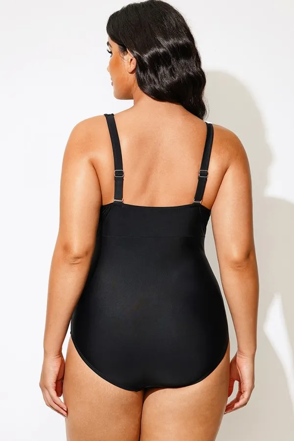Black And White Adjustable Straps Self-tie One Piece Swimsuit