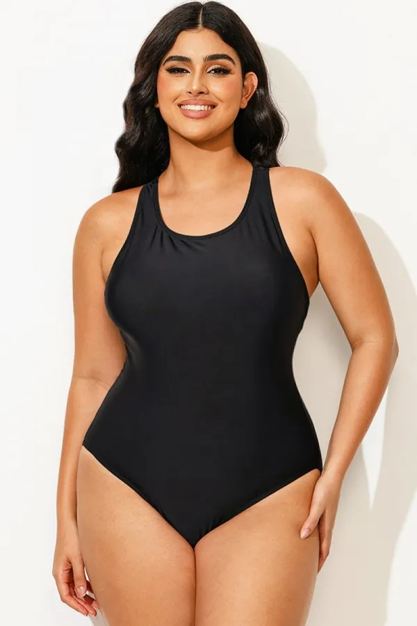 Black High Neck High Legline One Piece Swimsuit