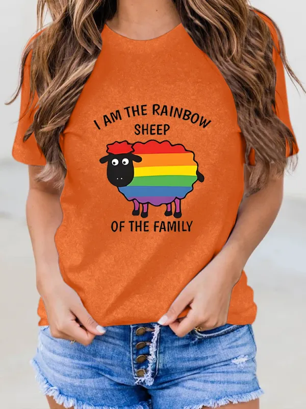 Women'S I Am The Rainbow Sheep Of The Famly Round-Neck Short-Sleeved T-Shirt
