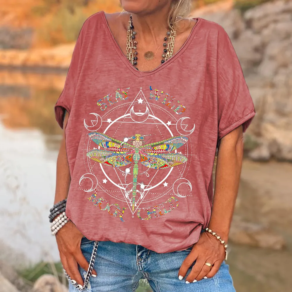 Stay Wild Moon Child Printed V-neck Women's T-shirt