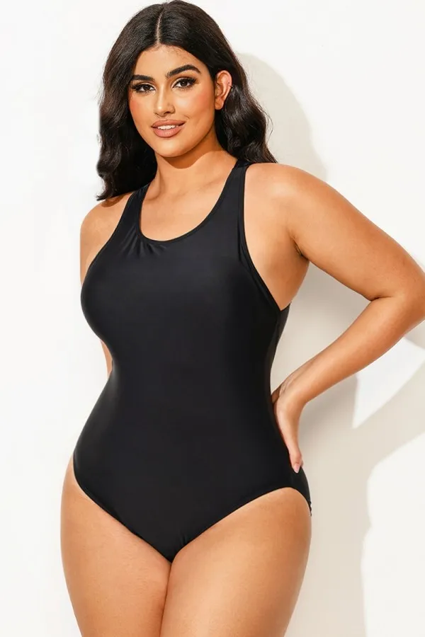 Black High Neck High Legline One Piece Swimsuit