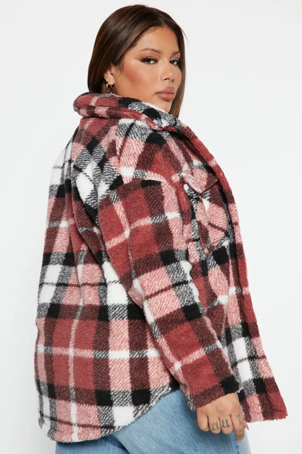Feels Like Fall Sherpa Shacket - Mauve/combo