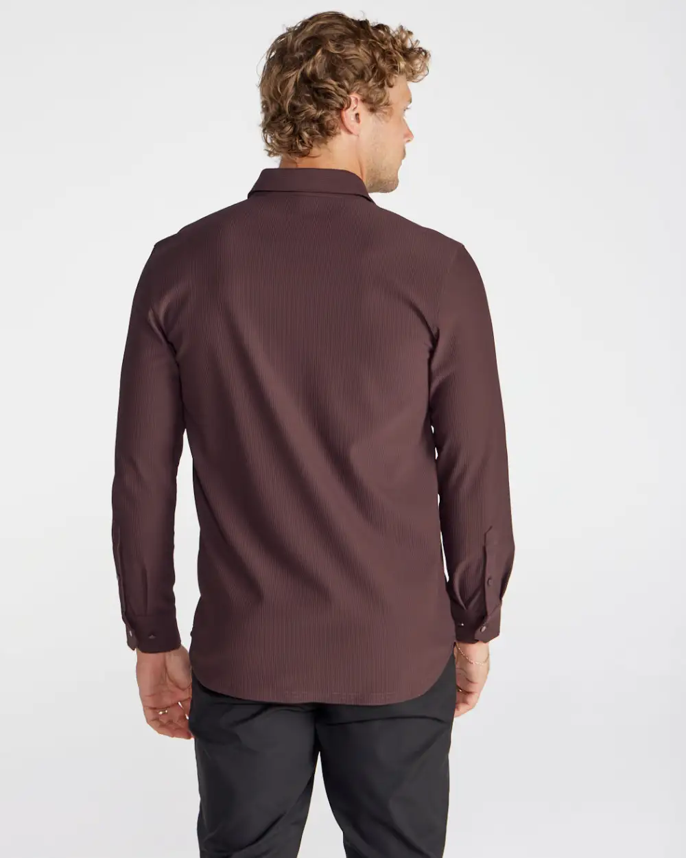 Ribbed+ Long Sleeve Button Down