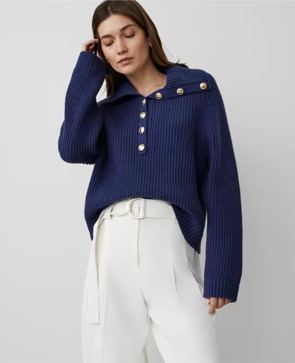 Ribbed Button Sweater