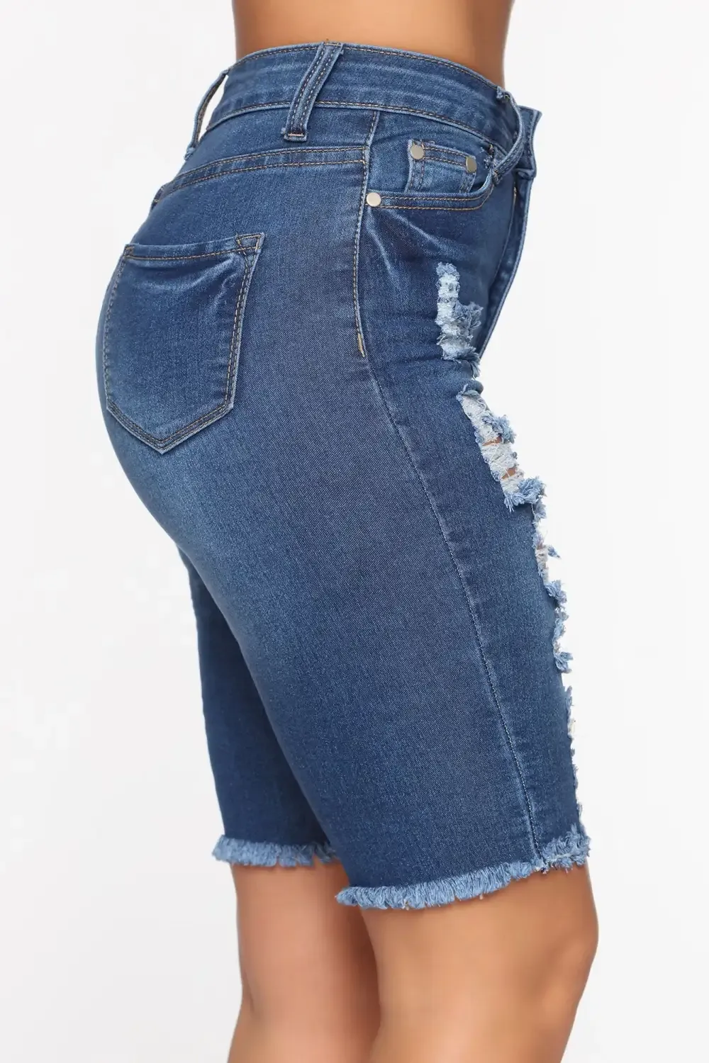 See Me Now Distressed Bermuda Shorts - Medium Blue Wash