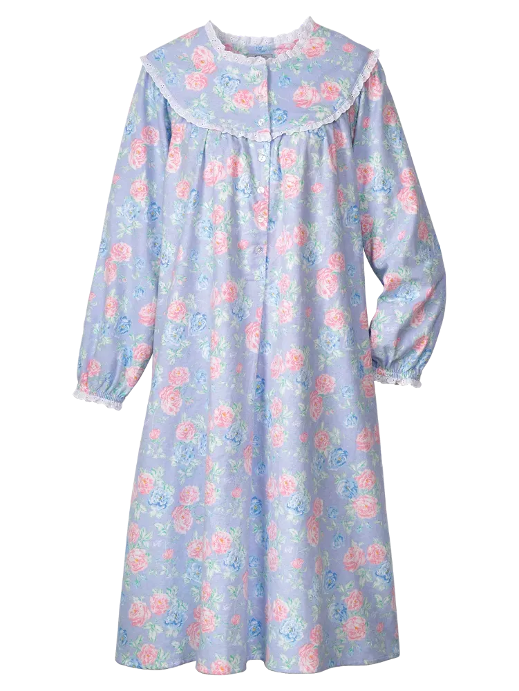 Lanz Nantucket Rose 44 Inch Flannel Nightgown