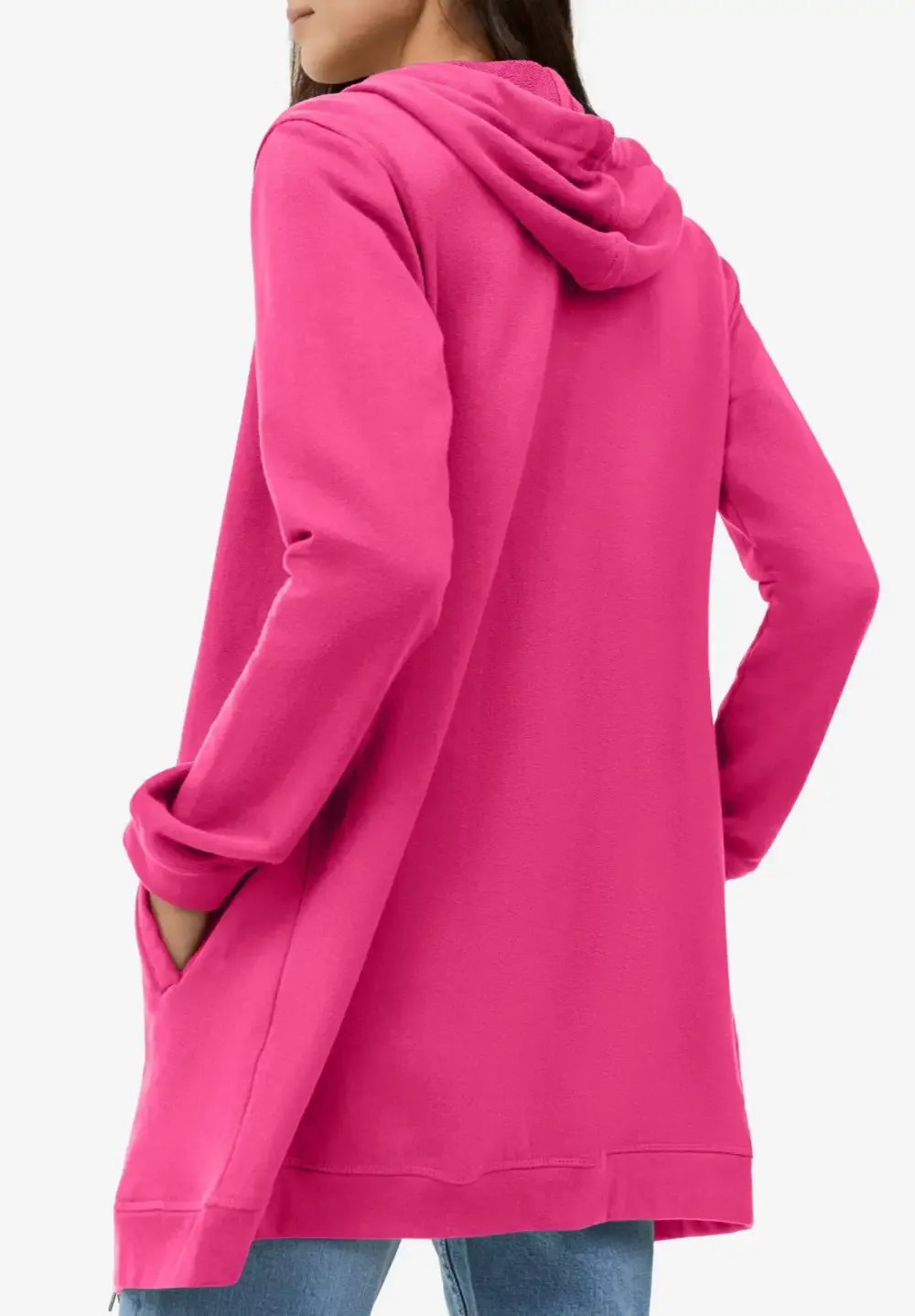 French Terry Long Zip Front Hoodie