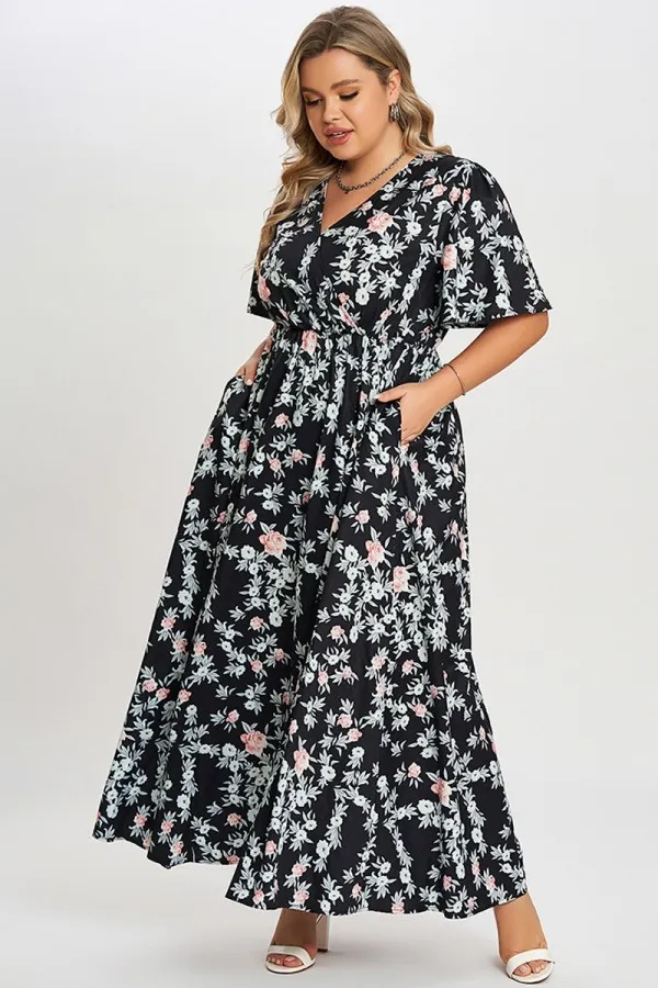 Multicolor Floral Flutter Sleeve Pocket Split Maxi Dress